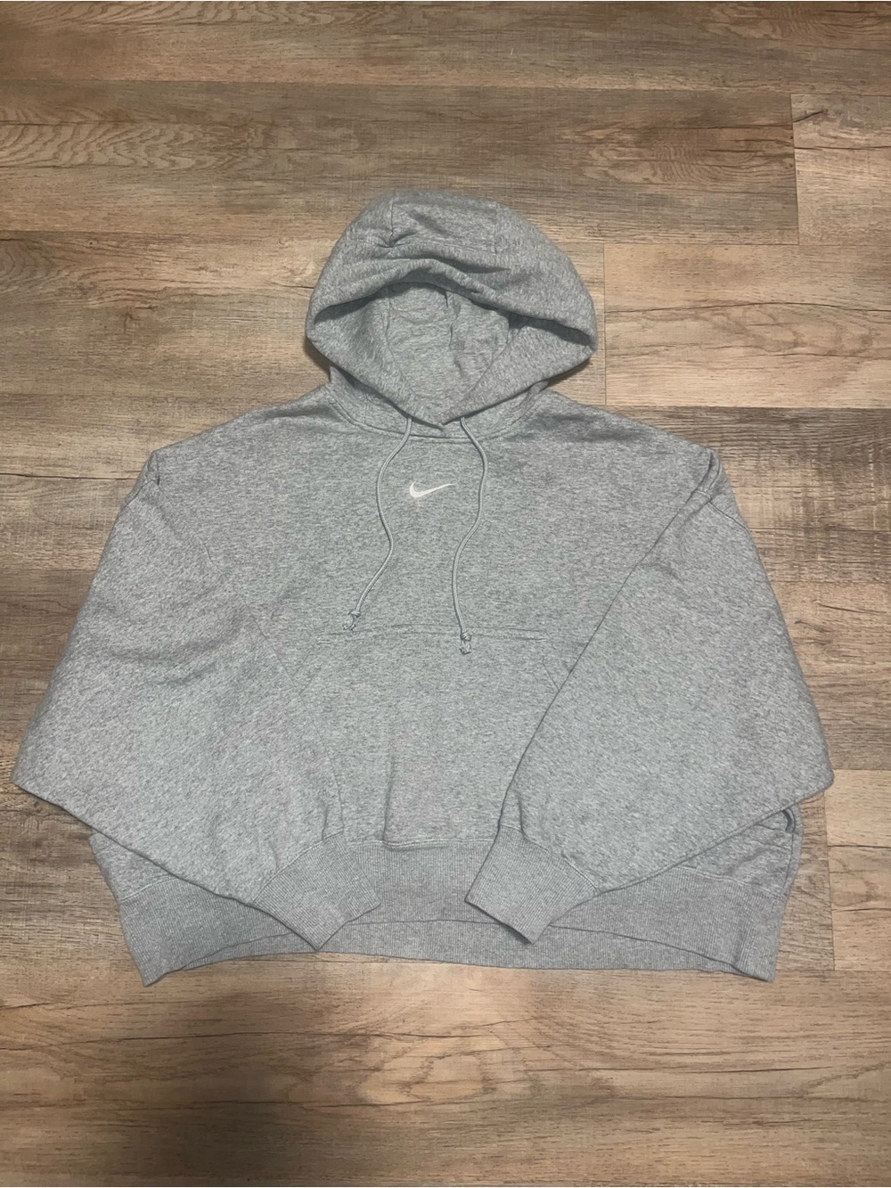 Cropped Nike Gray Pullover Hoodie with White Swoosh
